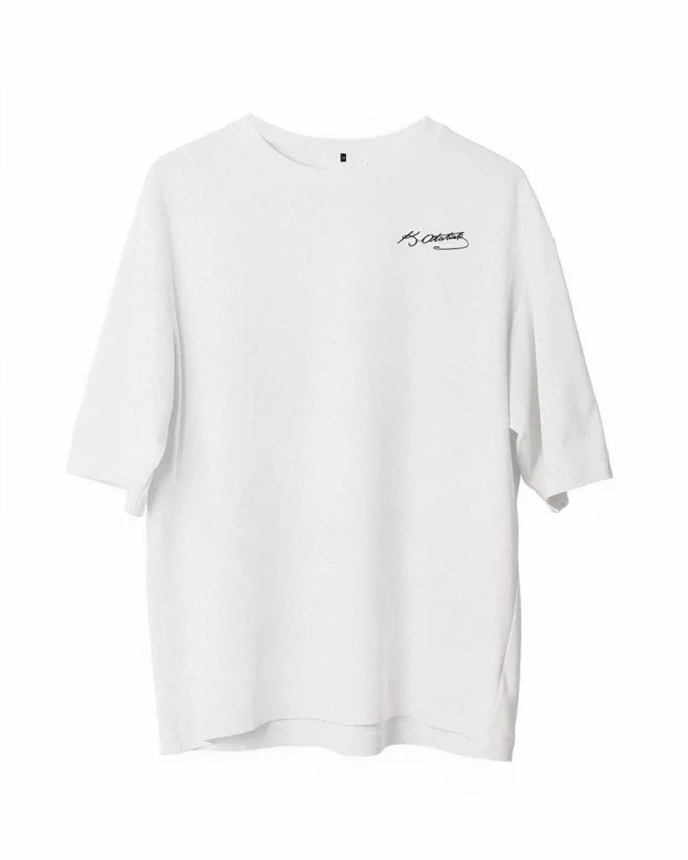 Unisex Bisiklet Yaka Baskılı Oversize T-Shirt - Beyaz (180606)