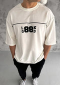Unisex Bisiklet Yaka Baskılı Oversize T-Shirt - Beyaz (180613)