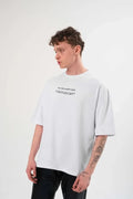 Unisex Bisiklet Yaka Baskılı Oversize T-Shirt - Beyaz (180614)