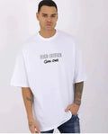 Unisex Bisiklet Yaka Baskılı Oversize T-Shirt - Beyaz (180623)