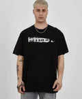 Unisex Bisiklet Yaka Baskılı Oversize T-Shirt - Siyah (180629)
