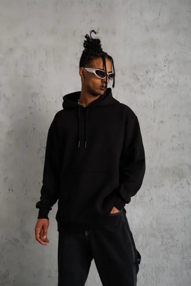 3 İplik Kapşonlu Sweatshirt Hoodie - Siyah (180659)