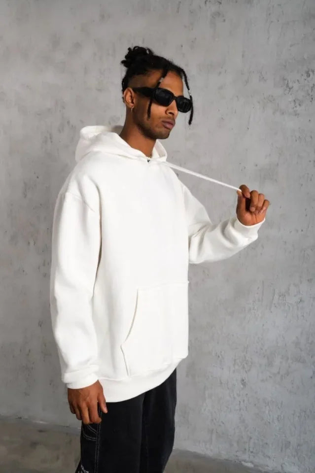 3 İplik Kapşonlu Sweatshirt Hoodie - Beyaz (180660)