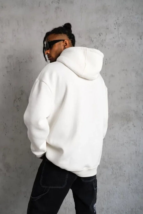 3 İplik Kapşonlu Sweatshirt Hoodie - Beyaz (180660)