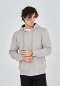 Unisex Tam Fermuarlı Kapşonlu  SweatShirt - Boyalı Gri (180677)