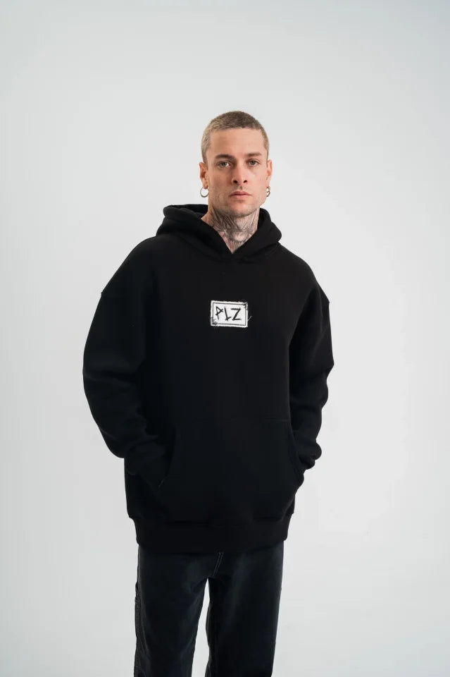 Unisex Kapşonlu Uzun Kol Patchli Nakışlı SweatShirt - Siyah (180760)