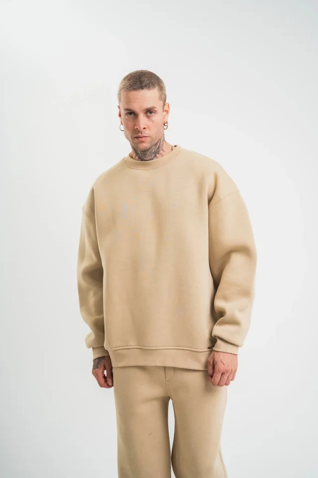 Uzun Kol Bisiklet Yaka Basic SweatShirt - Bej (180791)