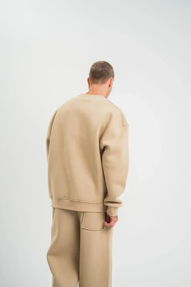 Uzun Kol Bisiklet Yaka Basic SweatShirt - Bej (180791)