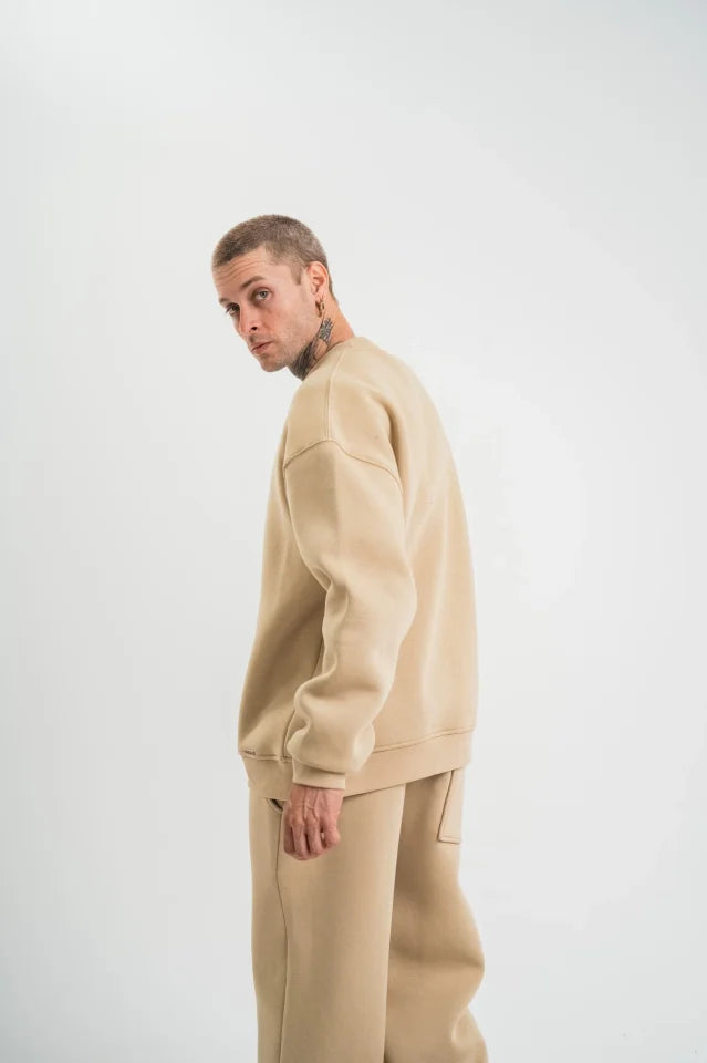 Uzun Kol Bisiklet Yaka Basic SweatShirt - Bej (180791)