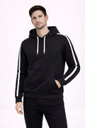 Erkek Şeritli Kapüşonlu Sweatshirt Oversize 3 Iplik Pamuklu - Siyah (181349)
