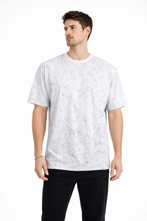 Erkek Asit Yıkama Bisiklet Yaka Kısa Kollu Oversize T-Shirt Tişört - Beyaz (181591)