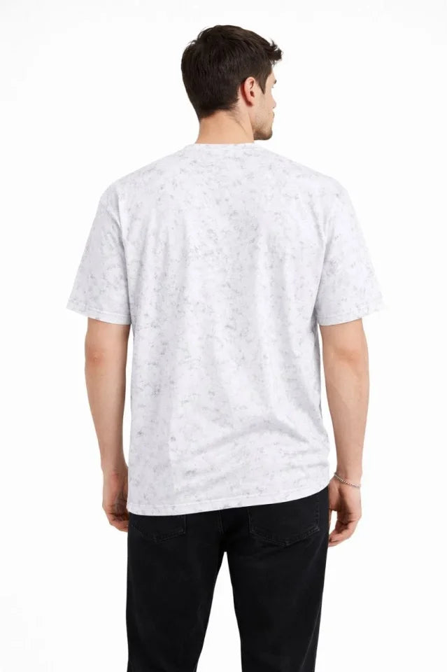 Erkek Asit Yıkama Bisiklet Yaka Kısa Kollu Oversize T-Shirt Tişört - Beyaz (181591)