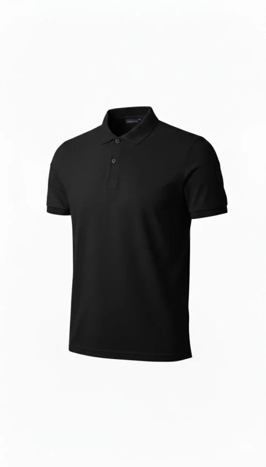 Erkek Pike Kumaş Düğmeli Yaka Regular Fit Günlük Kısa Kol Tişört T-shirt - Siyah (181977)