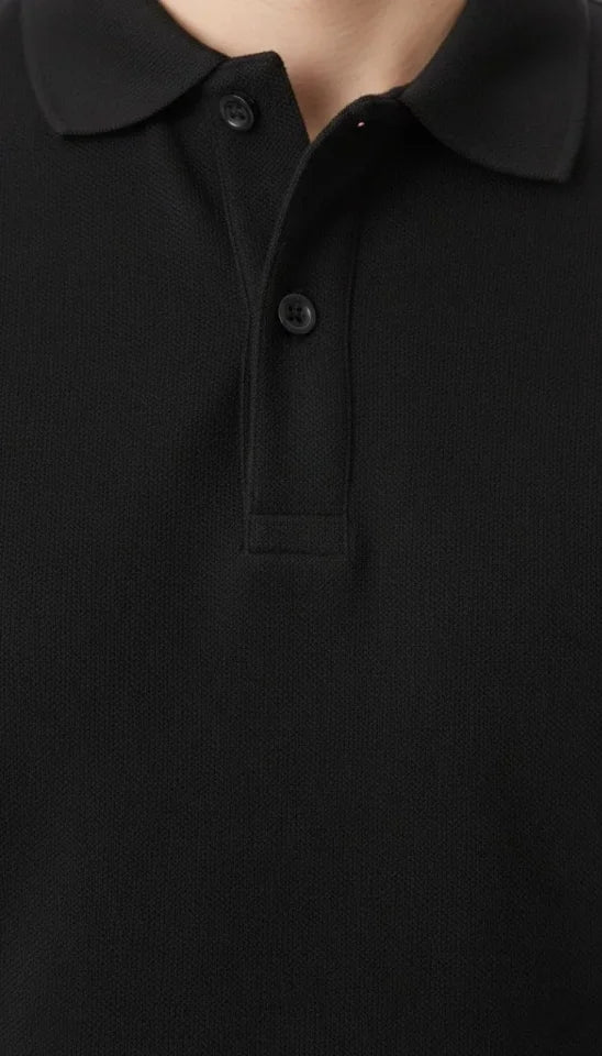 Erkek Pike Kumaş Düğmeli Yaka Regular Fit Günlük Kısa Kol Tişört T-shirt - Siyah (181977)