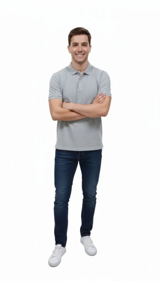 Erkek Pike Kumaş Düğmeli Yaka Regular Fit Günlük Kısa Kol Tişört T-shirt - Gri (181979)
