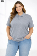 Pike Kumaş Düğmeli Yaka Battal Büyük Beden Günlük Kısa kol Tişört Tshirt Gri