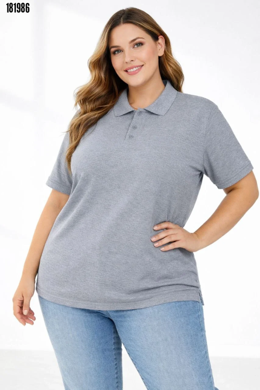 Pike Kumaş Düğmeli Yaka Battal Büyük Beden Günlük Kısa kol Tişört Tshirt Gri