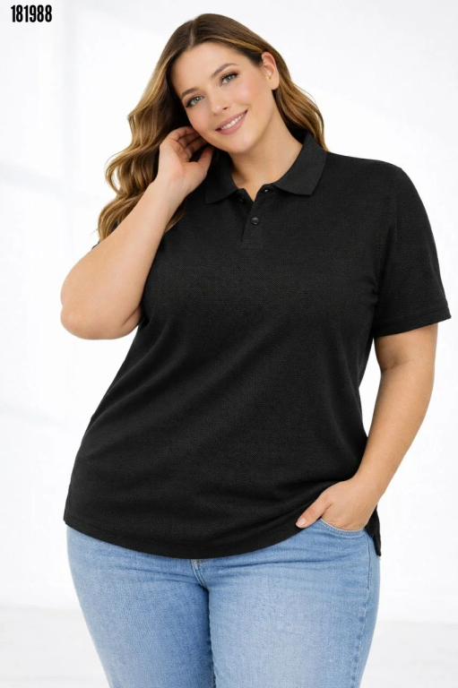 Pike Kumaş Düğmeli Yaka Battal Büyük Beden Günlük Kısa kol Tişört Tshirt Siyah