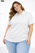 Pike Kumaş Düğmeli Yaka Battal Büyük Beden Günlük Kısa kol Tişört Tshirt Beyaz