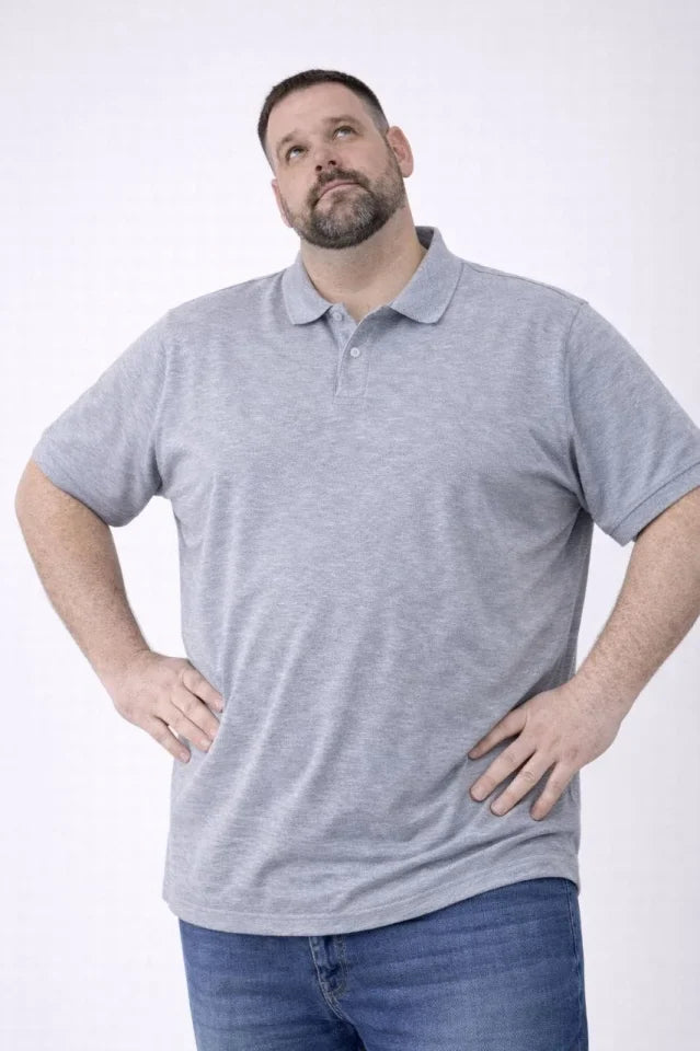 Erkek Pike Kumaş Düğmeli Yaka Battal Büyük Beden Günlük Kısa Kol Tişört T-shirt - Gri (181995)