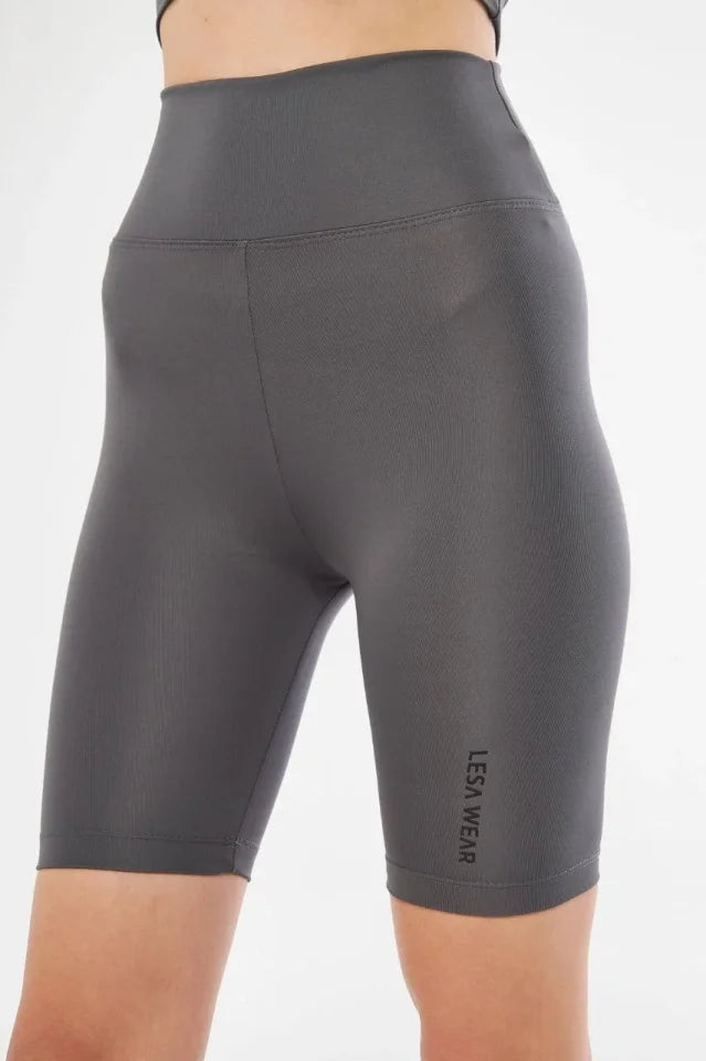 Yüksek Bel Biker Sporcu Şort - Füme (182253)