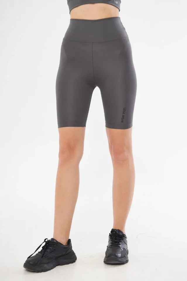 Yüksek Bel Biker Sporcu Şort - Füme (182253)