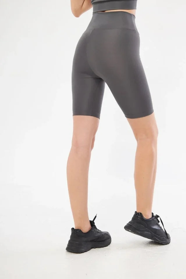 Yüksek Bel Biker Sporcu Şort - Füme (182253)