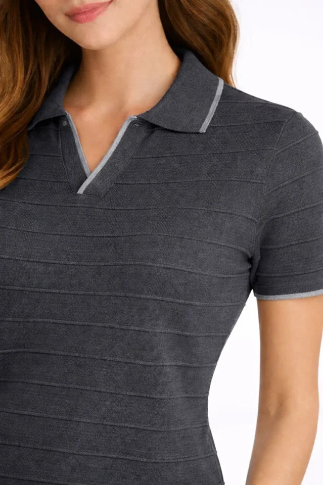 Triko Kumaş Yakalı Düğmesiz Açık Yaka Fitilli Kısa Kollu Regular Fit Tişört T-shirt - Siyah (182405)
