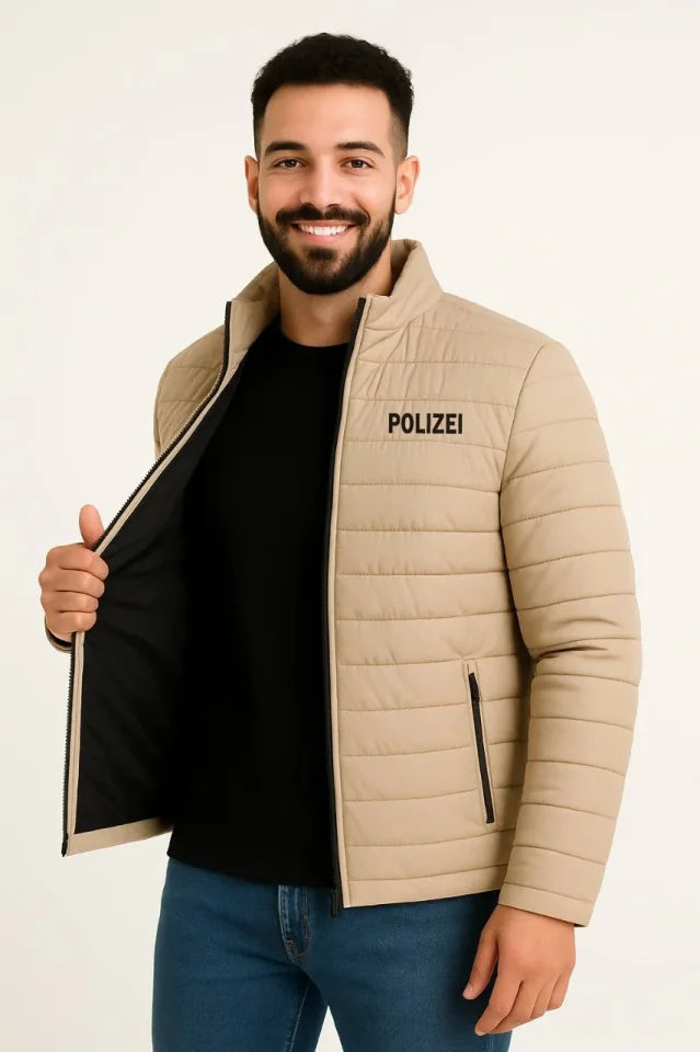 Erkek Mikro Su İtici Kapitone Baskılı Astarlı Fermuarlı Bomber Mont - Bej (182533)