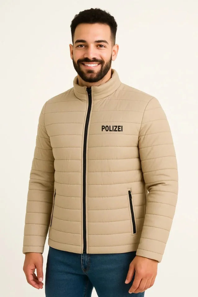 Erkek Mikro Su İtici Kapitone Baskılı Astarlı Fermuarlı Bomber Mont - Bej (182533)
