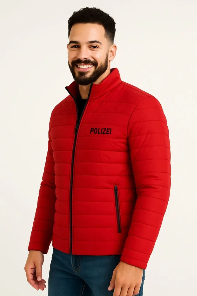 Erkek Mikro Su İtici Kapitone Baskılı Astarlı Fermuarlı Bomber Mont - Kırmızı (182535)