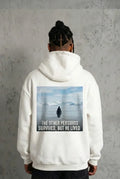 Siyah Oversize Hoodie - Sırt Baskılı Survivor Penguin Temalı, Felsefi Yazılı Kapüşonlu Sweatshirt - Beyaz (182651)