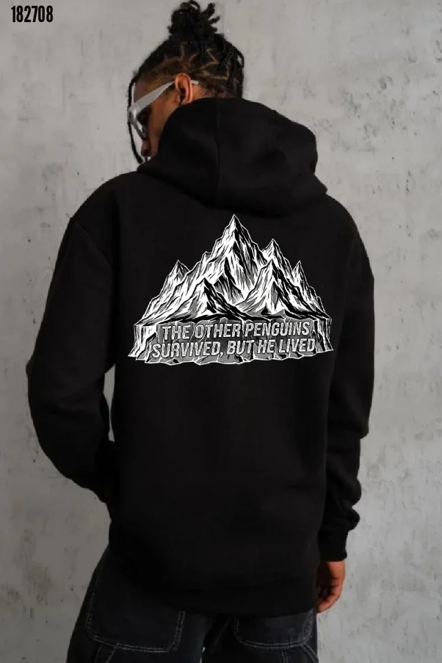 Erkek Nihilist Penguen Temalı Sweatshirt Siyah