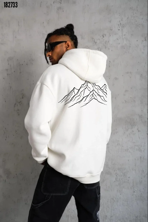 Erkek Nihilist Penguen Özel Tasarım Oversize Kapüşonlu Sweatshirt Beyaz