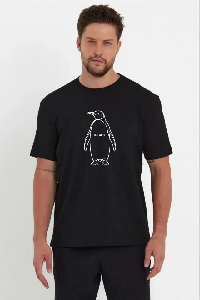 Erkek Nihilist Penguen Özel Tasarım Oversize Bisiklet Yaka Tişört - Siyah (182735)