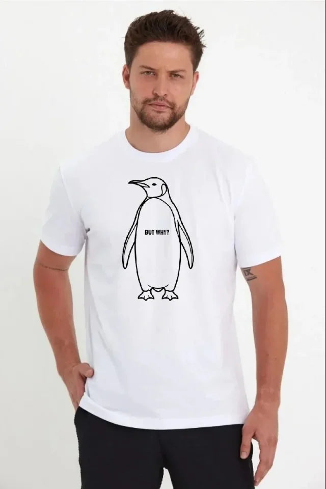 Erkek Nihilist Penguen Özel Tasarım Oversize Bisiklet Yaka Tişört - Beyaz (182736)