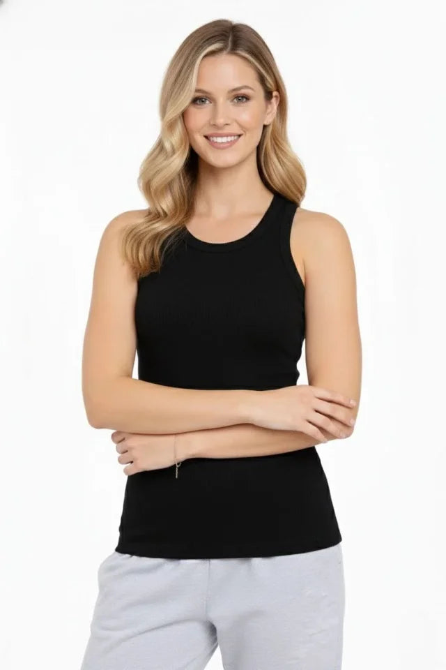 Fitilli Atlet Sıfır Yaka Slim Fit Arka Baskılı Spor Atlet - Siyah (182985)