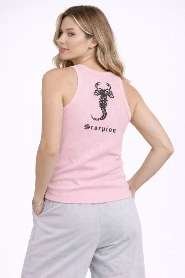 Fitilli Atlet Sıfır Yaka Slim Fit Arka Baskılı Spor Atlet - Pembe (182992)