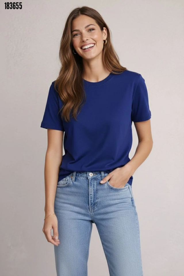 Osy Modal yumuşak dokulu Kumaş Bisiklet Yaka Tshirt Lacivert