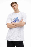 Erkek Asit Yıkamalı Oversize Tişört Future Worlds Baskılı Bisiklet Yaka Kısa Kollu Streetwear %100 Pamuk Street Style T-Shirt - Beyaz (183662)