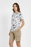 Beyaz Dinozor Desenli Tişört – Regular Kalıp, Bisiklet Yaka, Dijital Baskılı Pamuklu T-Shirt - Beyaz (183920)