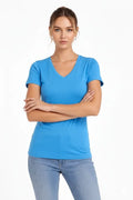 T-Shirt V Yaka Slim Fit Likralı Tişört Günlük Basic Body - Açık Mavi (183956)