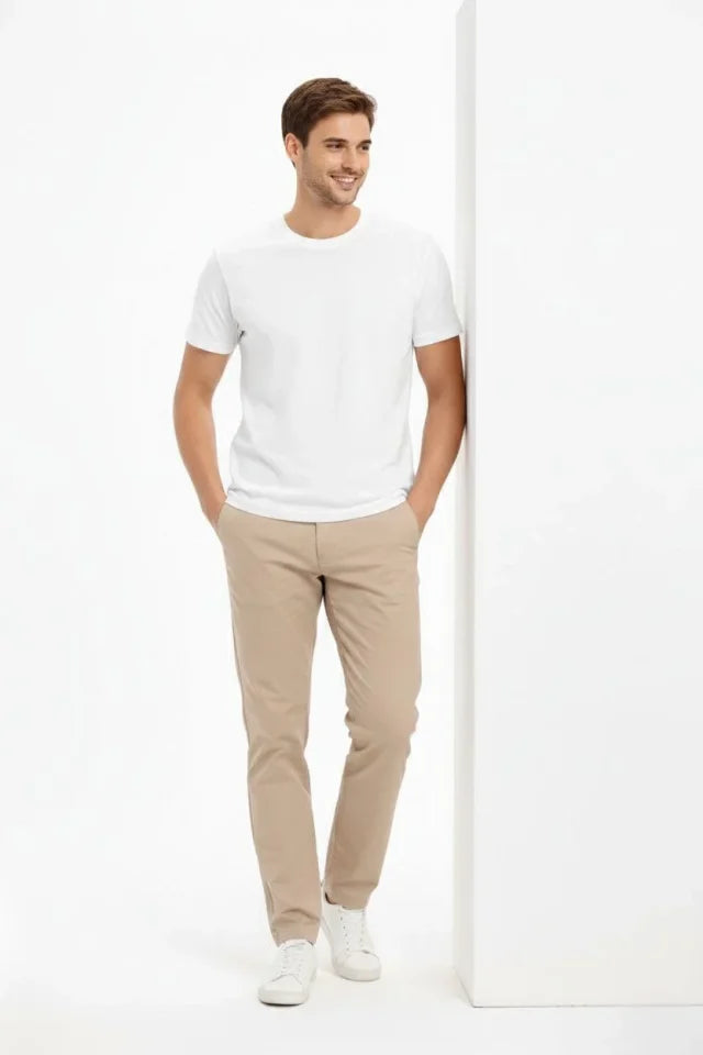 Erkek Bisiklet Yaka Tişört Regular Kalıp Basic Pamuklu Günlük Kullanım T-shirt - Beyaz (184261)