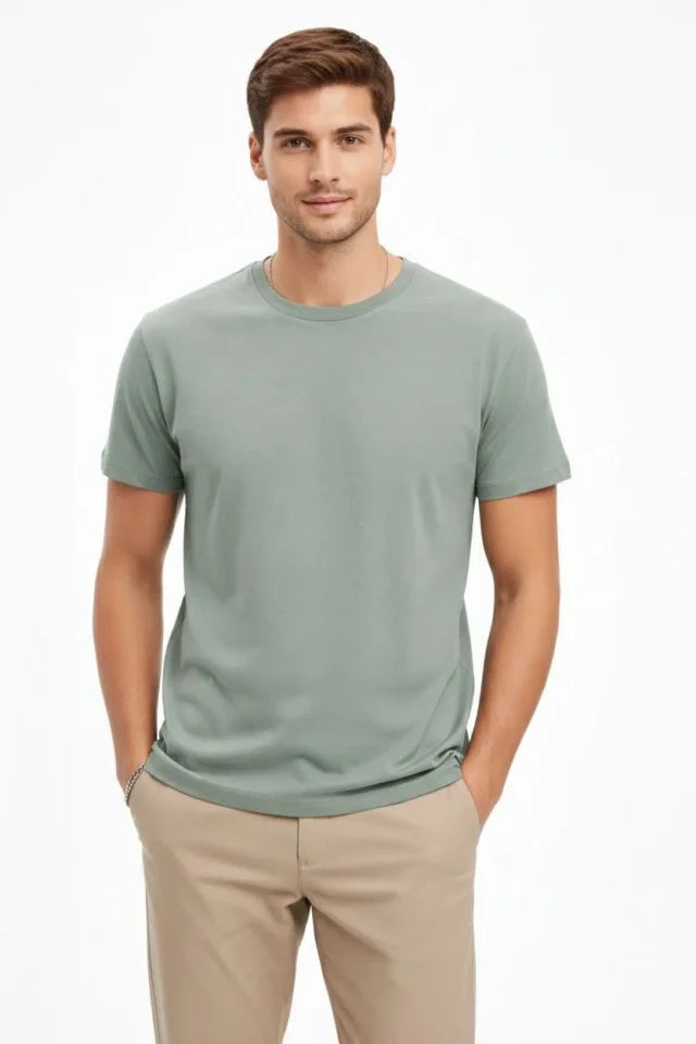 Erkek Bisiklet Yaka Tişört Regular Kalıp Basic Pamuklu Günlük Kullanım T-shirt - Mint Yeşili (184263)