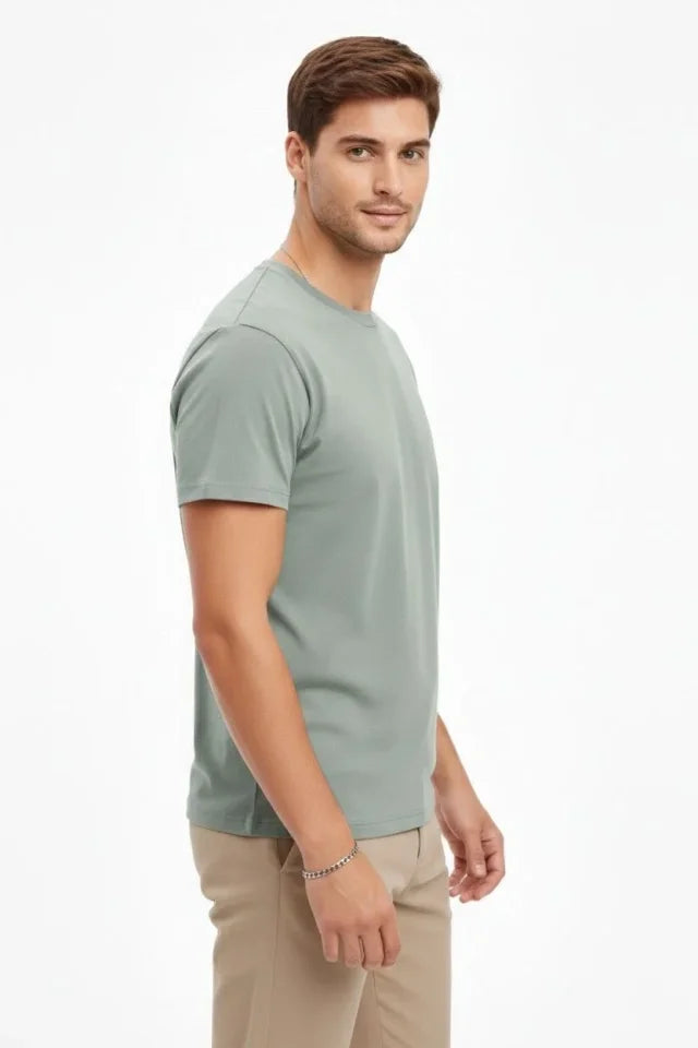 Erkek Bisiklet Yaka Tişört Regular Kalıp Basic Pamuklu Günlük Kullanım T-shirt - Mint Yeşili (184263)