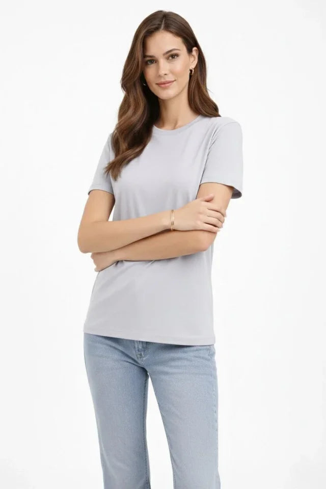 Bisiklet Yaka Tişört  Regular Kalıp Basic Pamuklu  Günlük Kullanım  T-shirt - Gri (184265)