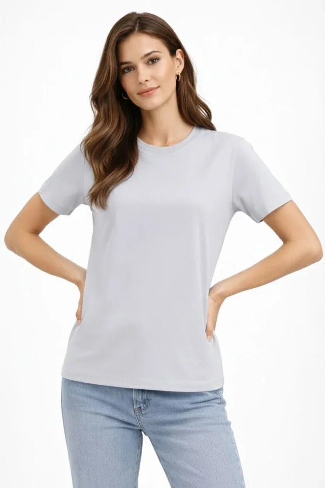 Bisiklet Yaka Tişört  Regular Kalıp Basic Pamuklu  Günlük Kullanım  T-shirt - Gri (184265)