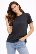Bisiklet Yaka Tişört Regular Kalıp Basic Pamuklu Günlük Kullanım T-shirt - Füme (184266)