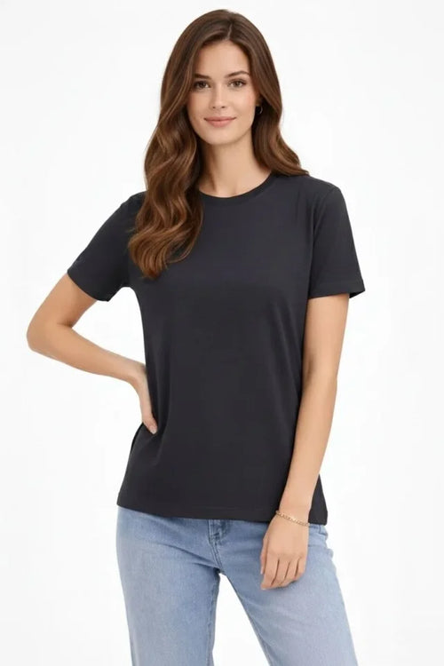 Bisiklet Yaka Tişört Regular Kalıp Basic Pamuklu Günlük Kullanım T-shirt - Füme (184266)