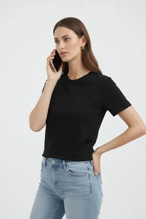 Bisiklet Yaka Tişört Regular Kalıp Basic Pamuklu Günlük Kullanım T-shirt - Siyah (184267)